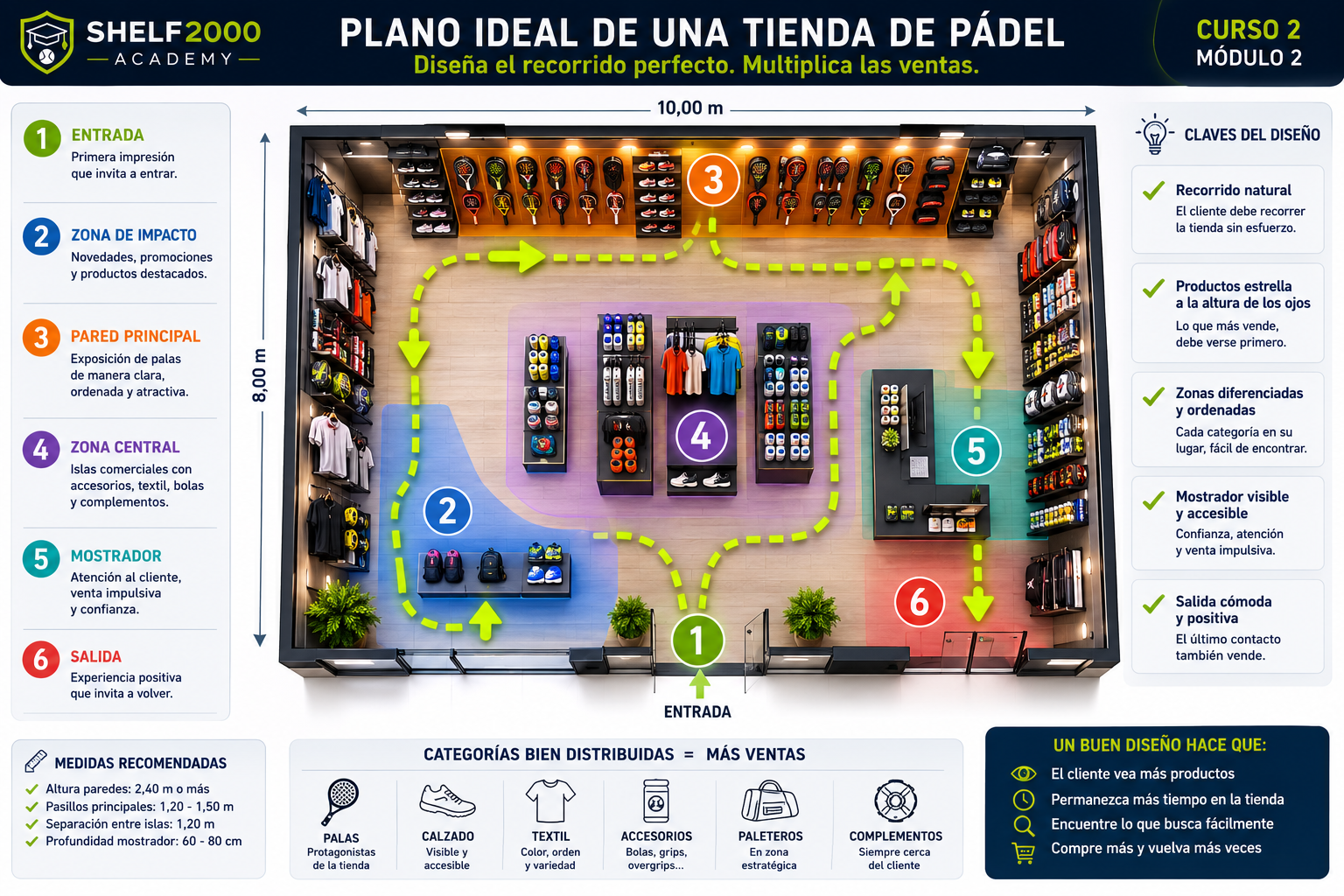 Plano ideal de una tienda de pádel | Shelf2000 Academy